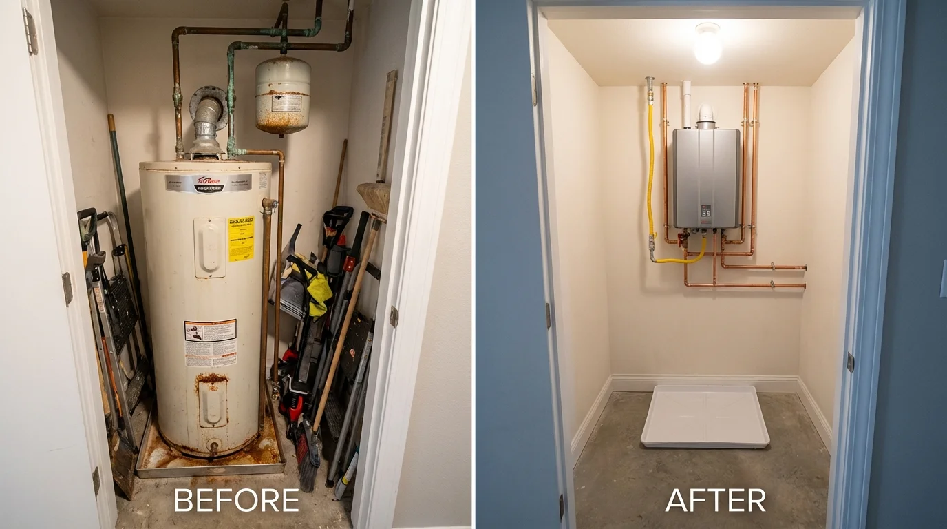 Tank water heater versus wall-mounted tankless unit comparison for Hermiston, OR homeowners