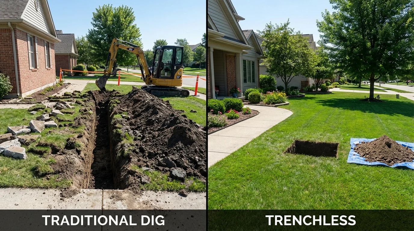 Trenchless sewer repair with minimal yard damage versus traditional excavation in Hermiston, OR